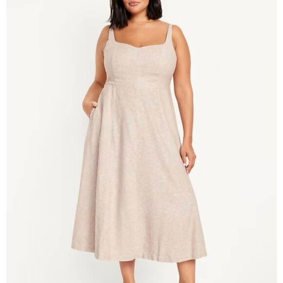 Old Navy Dresses & Skirts - Old Navy Fit & Flare Linen Blend Midi Dress Size XL Tall